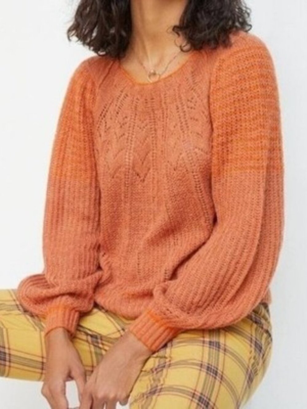 Maeve Anthropologie Lindsay Pointelle Wool Alpaca Sweater Orange Knit Size XS